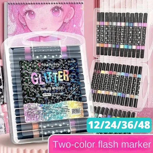 24/48/72/96 Color Dual Tip Glitter Markers - Metallic Paint Pens for DIY Crafts, Birthday Cards, Posters & Albums