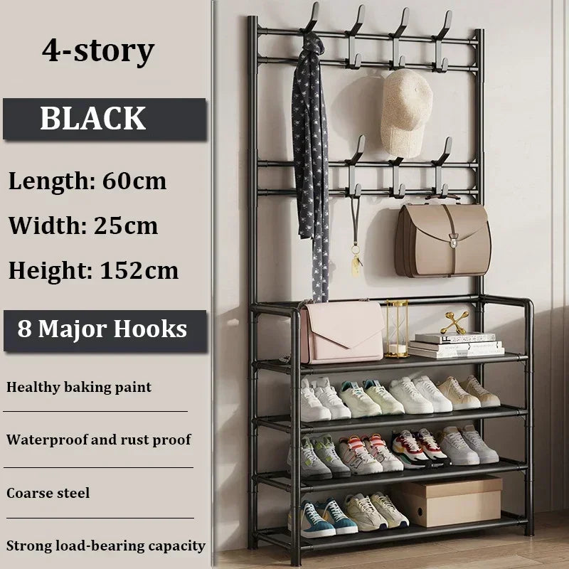 Multi-Layer Clothes Hanger & Shoe Rack – DIY Floor-Standing Hat and Shoes Organizer for Living Room Storage