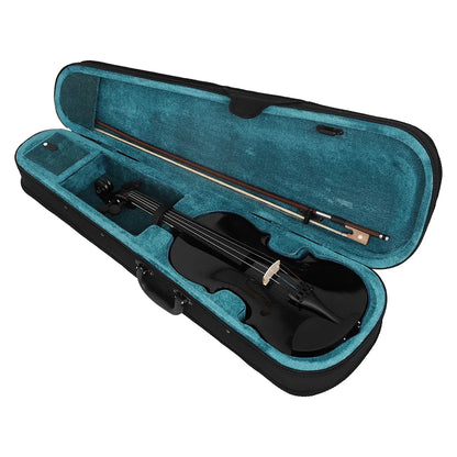 4/4 Solid Wood Black Violin - Acoustic Beginner Violin Set with Case, Bow, Rosin, Tuner & Accessories