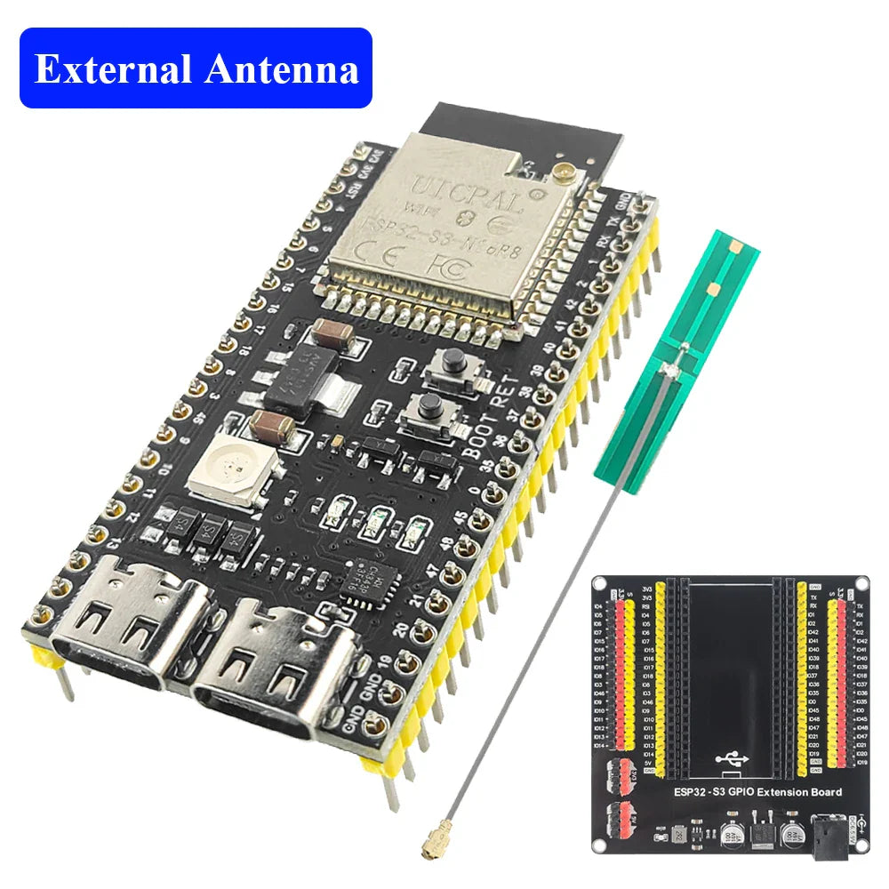 ESP32-S3 Development Board Kit – 2.4GHz WiFi & Bluetooth Module with Expansion Adapter, Type-C Interface (ESP32-S3-1 N8R2 N16R8 44-Pin)