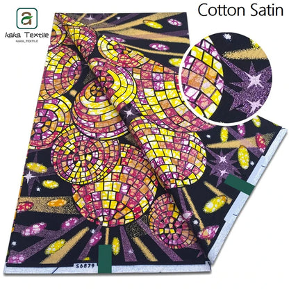 New Grand African Wax Fabric - 6 Yards Cotton Ankara Batik Pagne with Golden Shine Finish for Dresses & Sewing