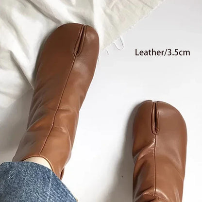 Women’s Genuine Leather Split Toe Ankle Boots - 2026 Autumn Winter Low Heel Luxury Fashion Shoes