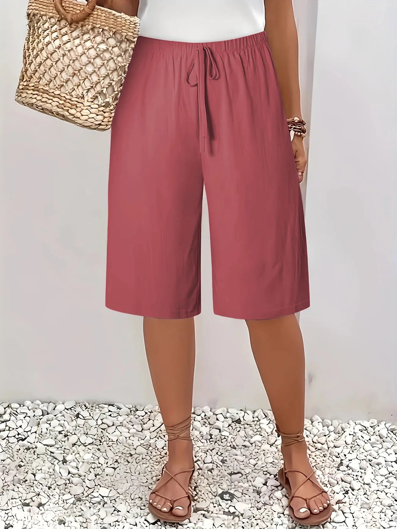 Women's 5-Inch Bermuda Shorts - High Waist Loose Fit Casual Summer Solid Color Shorts