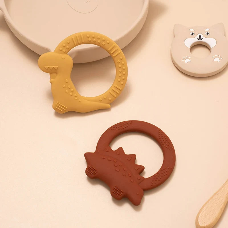 BPA Free Silicone Dinosaur Teether - Baby Molar Stick Chew Toy for Toddlers Infant Teething Relief