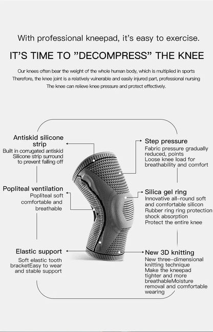Silicone Knee Pads Strap – Patella & Meniscus Support Compression Brace for Running and Sports