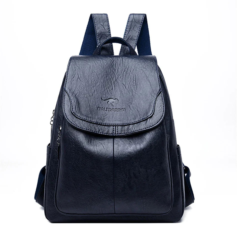 Women’s Large Capacity Leather Bookbag Rucksack - High-Quality Vintage Backpack, School and Travel Purse