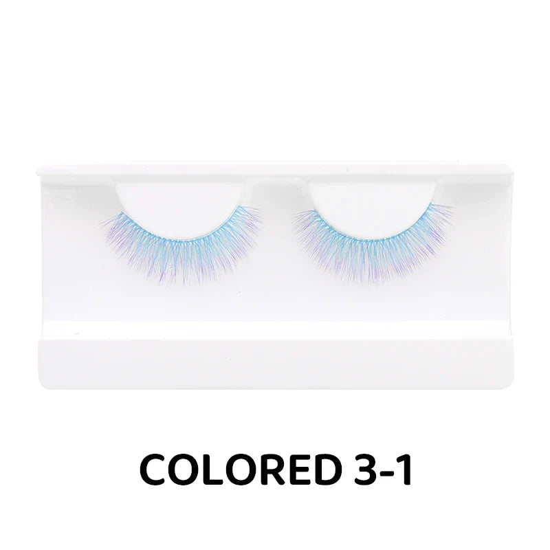 Colorful Halloween False Eyelashes – Blue, Red & Pink Cosplay Fake Lash Extensions for Makeup Looks
