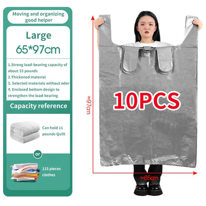 10PCS Large Plastic Storage Bags — Thick Moving & Organizer Bags for Clothes, Toys, Bedding, Duvets