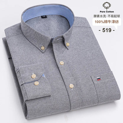 Men's 100% Cotton Oxford Plaid Shirt - Soft Regular Fit Long Sleeve Formal Dress Shirt with Pocket S-7XL