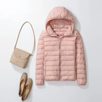 Women’s Lightweight Puffer Jacket - Hooded Packable Down Coat Plus Size 5XL-7XL Spring Autumn Outerwear