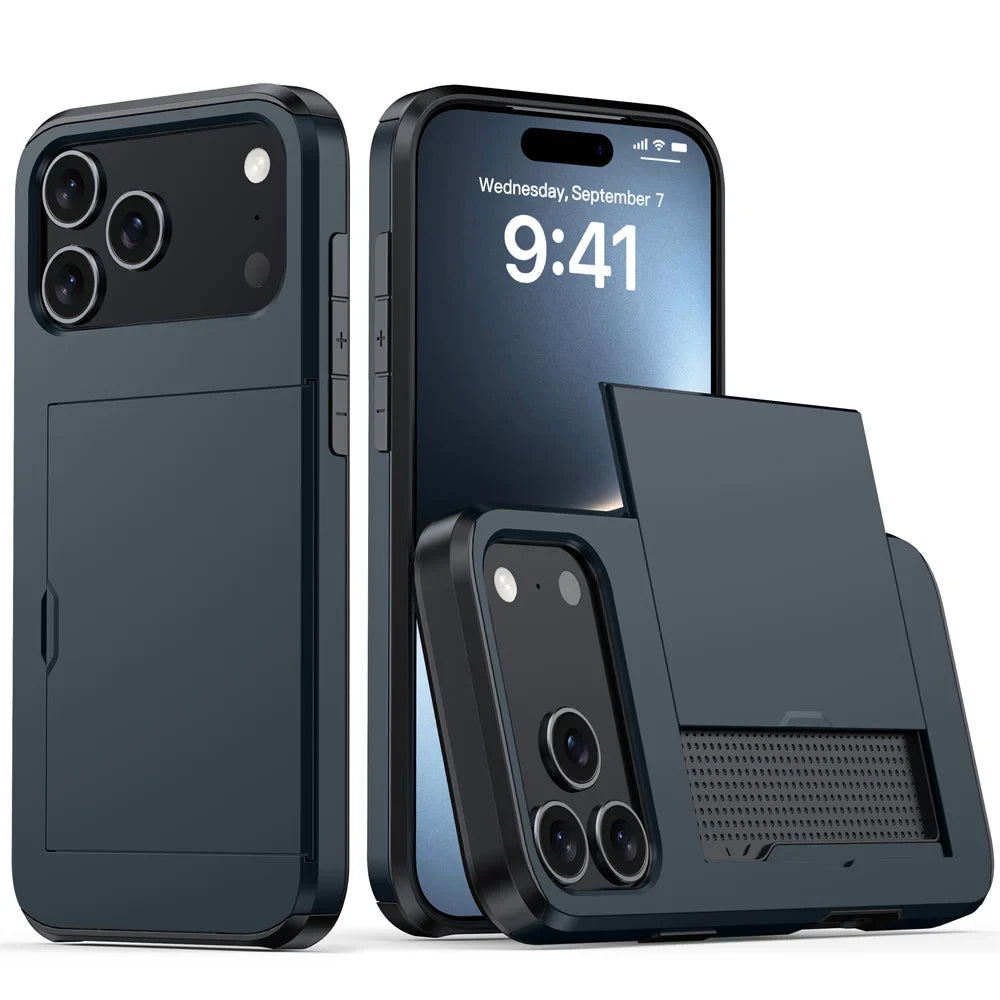 iPhone Case with Wallet & Card Holder — Shockproof Protective Cover for iPhone 17, 16, 15, 14, 13, 12, 11 Pro Max & Mini Models