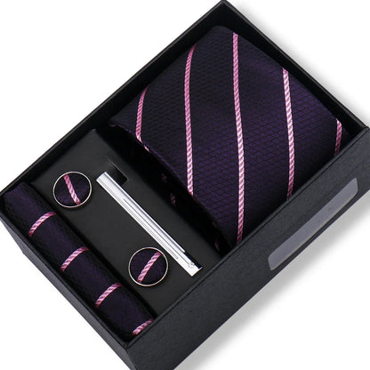 Men’s Green Business Tie Set - Premium Necktie with Hanky, Cufflinks & Tie Clip Gift Box for Wedding Formal Wear