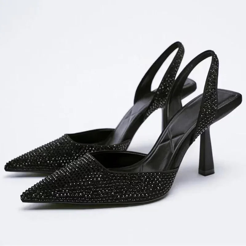 2025 Summer Women’s Sandals – Fashion Crystal Buckle Slingback High Heels, Elegant Gold Party Sexy Pumps