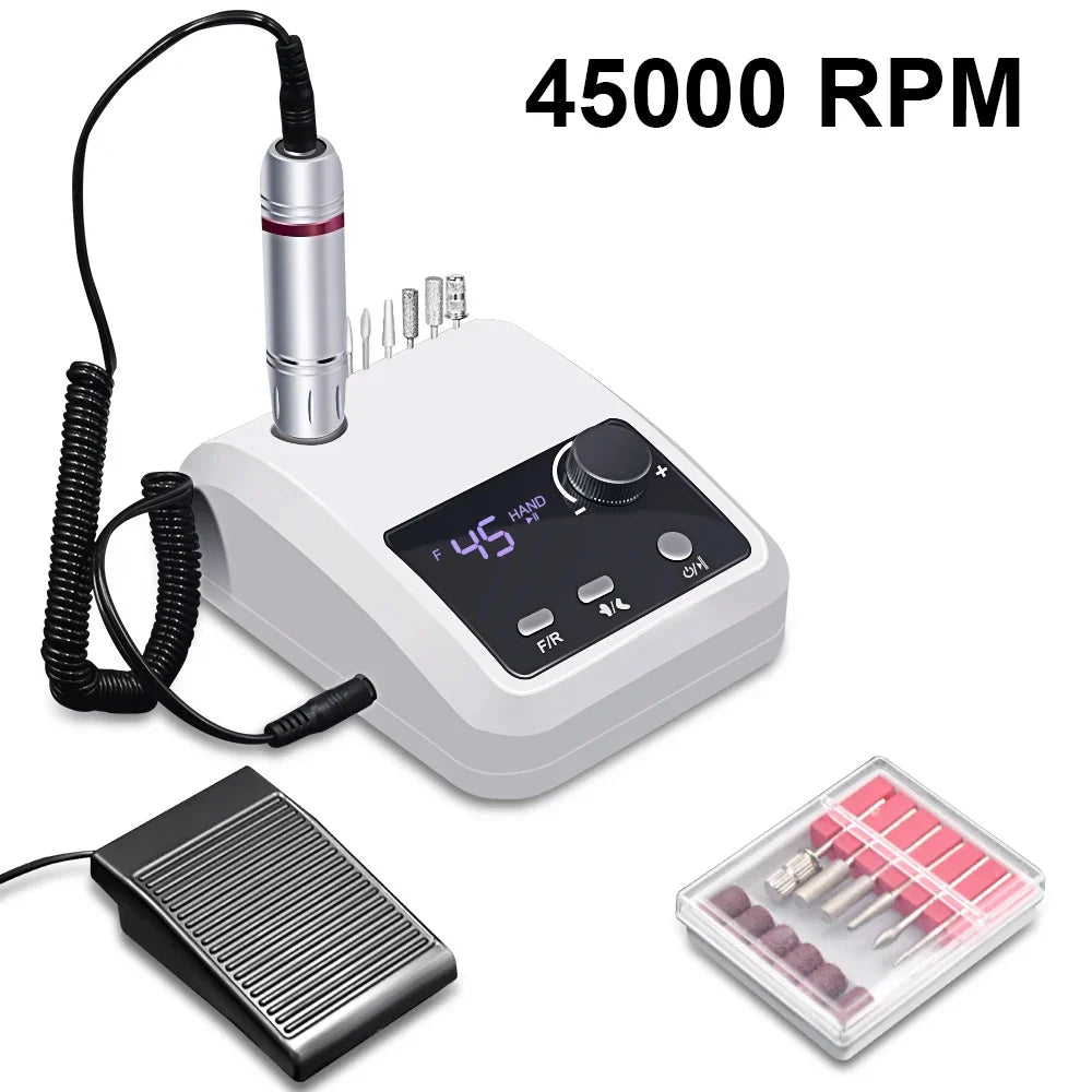 45000 RPM Electric Nail Drill Machine - HD Display, Metal Manicure Pen, Professional Nail Lathe & Sander for Nails