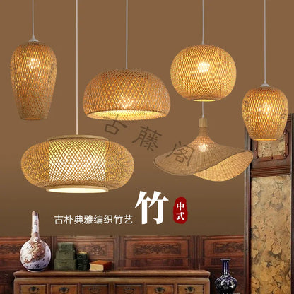 Bamboo Pendant Lamp Ceiling Light - Handwoven Rattan Wicker Hanging Fixture for Dining Room, Bedroom & Indoor Home Decor