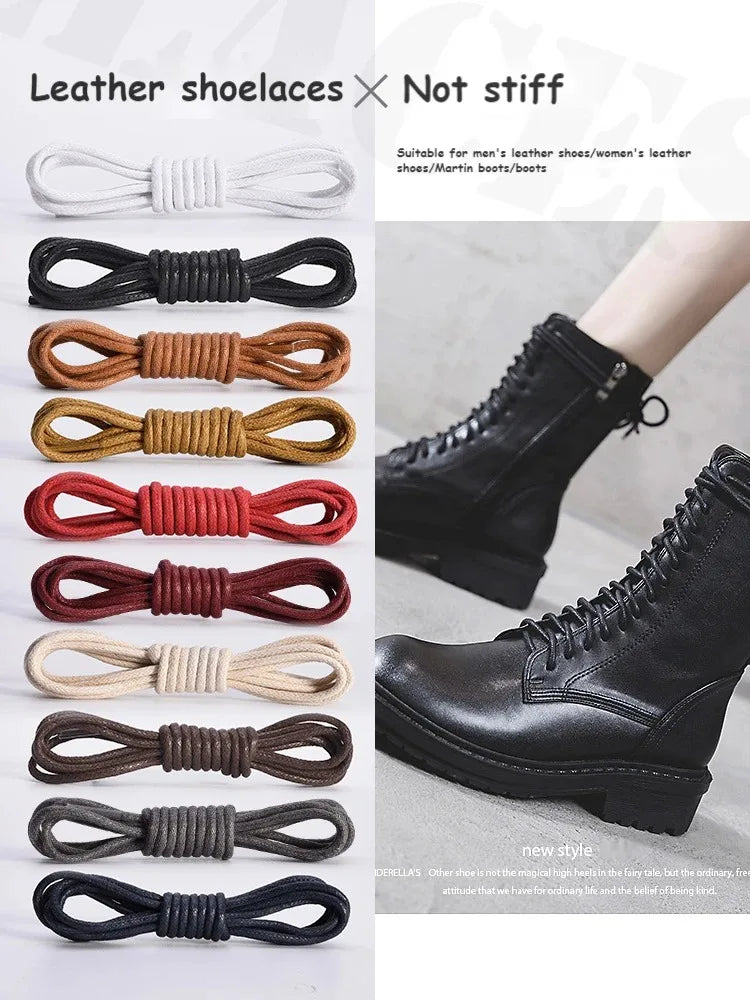 Cotton Waxed Shoe Laces - Round Leather Style Waterproof Replacement Laces for Oxford Shoes & Boots