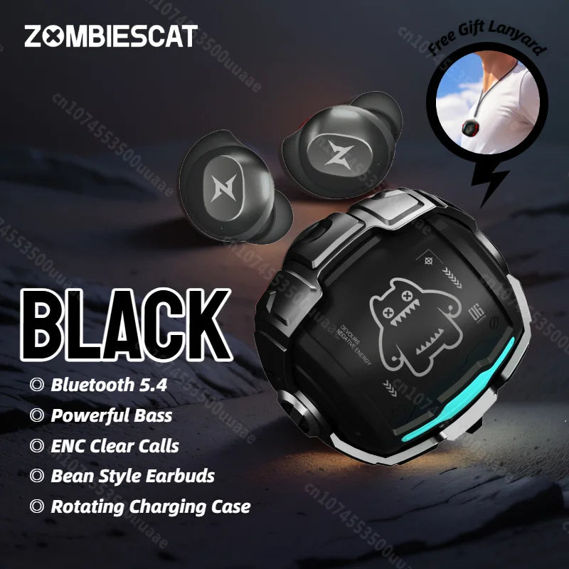 ZOMBIES CAT B12 Bean Wireless Earbuds - Bluetooth Sports Earphones with Deep Bass and Sport Lanyard