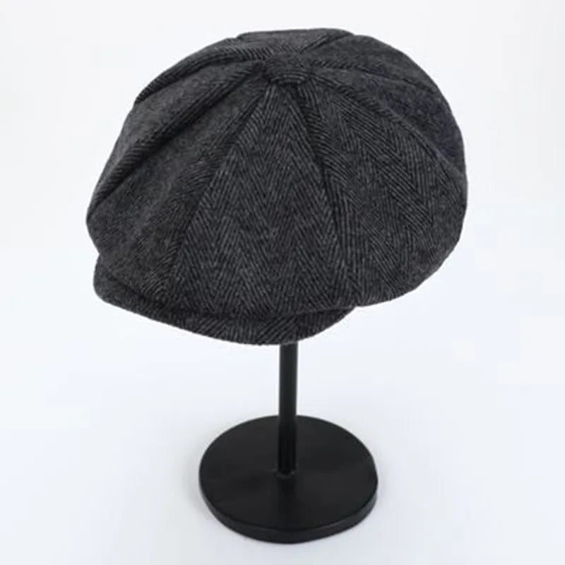 Retro Men’s Newsboy Cap — British Octagonal Herringbone Flat Painter Hat Autumn Winter Hip Hop Beret