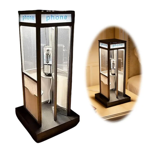 Retro Phone Booth Table Lamp - Vintage Telephone Box Decorative LED Night Light with Warm Glow