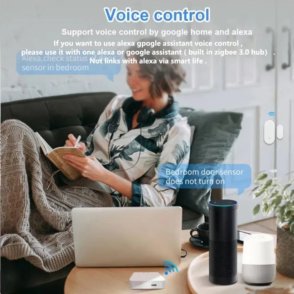 Zigbee Door Window Sensor - Smart Open Close Detector Security Alarm Compatible with Alexa, Home Assistant & Z2M