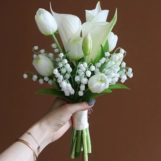 5PCS White Artificial Calla Lily Flowers – Silk Tulip Bouquet for Wedding, Home Decor & DIY Crafts