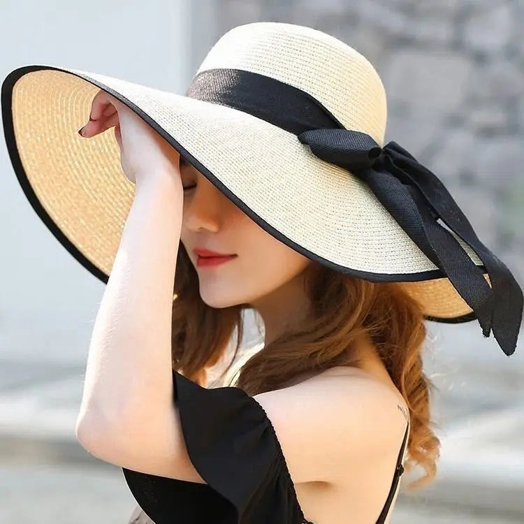 Wide Brim Straw Sun Hat - Summer Beach Travel Shade & UV Protection Hat