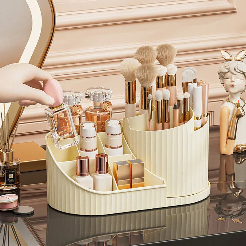 360° Rotating Makeup Organizer - Desktop Cosmetic Storage Display for Lipstick & Brushes