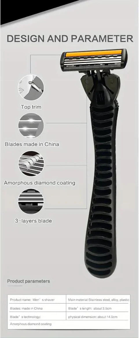 3-Layer Stainless Steel Manual Razor for Men – Washable Travel & Home Shaver for Daily Face Care