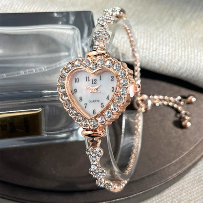Women's Heart Ribbon Diamond Flower Watch - Fashion Adjustable Bracelet Wristwatch with Elegant Design