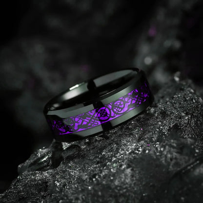 Couple Celtic Dragon Rings Set - Purple Rhinestone CZ Stainless Steel Wedding Jewelry for Men & Women