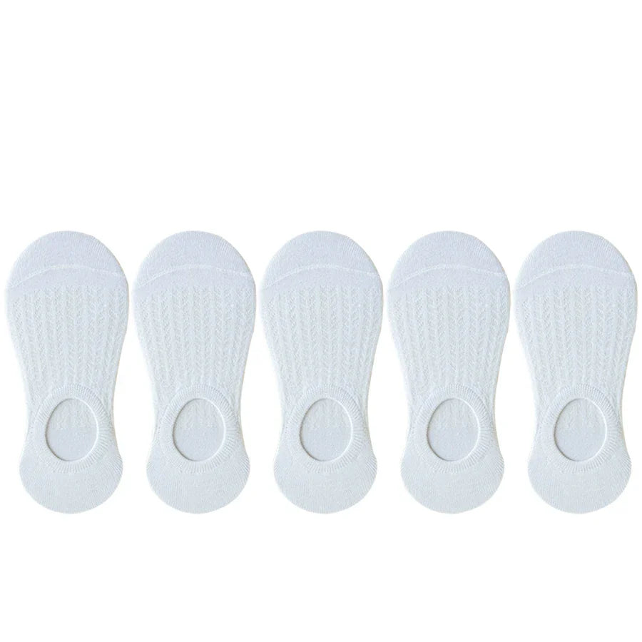 5 Pairs Women’s No-Show Socks – Summer Invisible Short Lace Boat Socks, Breathable Non-Slip Silicone Fashion Socks