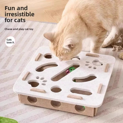 Cat Felt Puzzle Toy Box - Interactive Exercise & Hunting Game With Ball for Indoor Cats