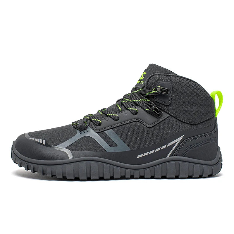 HOBIBEAR Mid-Top Barefoot Hiking Shoes – Unisex Wide Toe Lace-Up Non-Slip Trail Running Boots