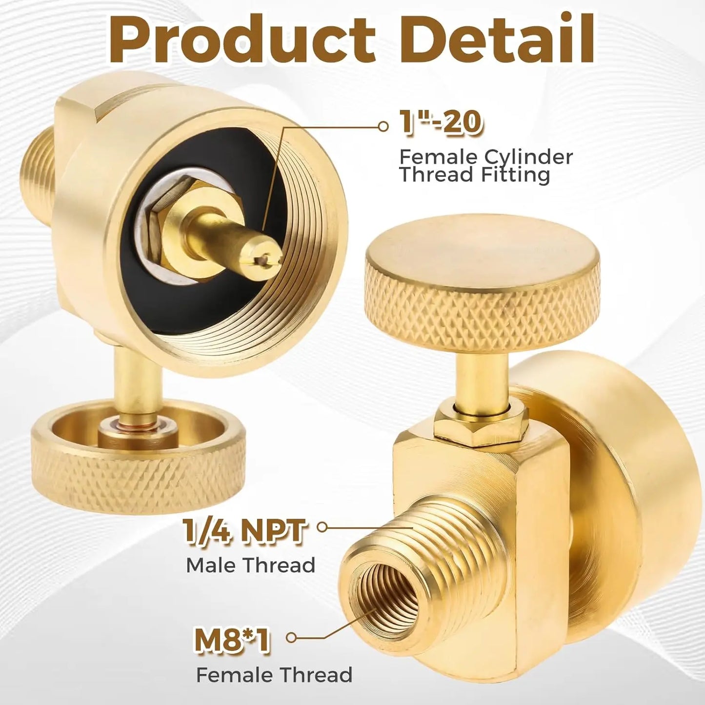 Solid Brass Propane Cylinder Adapter Valve - 1/4 NPT Male and M8x1 Female Thread Connector