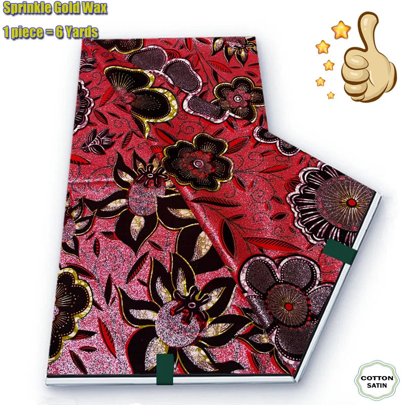 African Grand Golden Wax Fabric - Glitter Gold Ankara Pagne Batik Print Soft Cotton Fabric