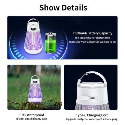 2-in-1 USB Camping Mosquito Lamp - Portable Rechargeable Bug Zapper & Outdoor Light