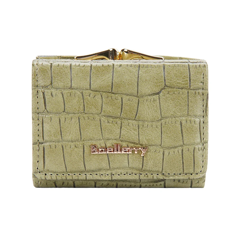 Baellerry Short Women’s Wallet — Crocodile Pattern Coin & Card Holder with Photo Slots, Hasp Purse for Girls