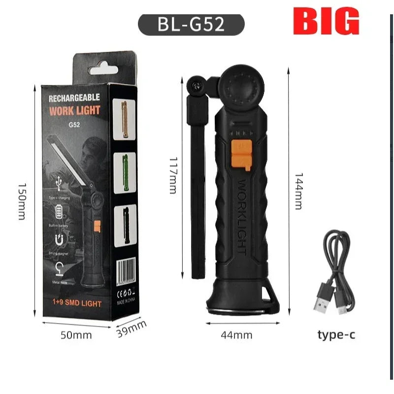 USB Rechargeable LED Flashlight – Built-in Battery Torch with Magnetic Base, 5 Modes for Home & Outdoor Camping