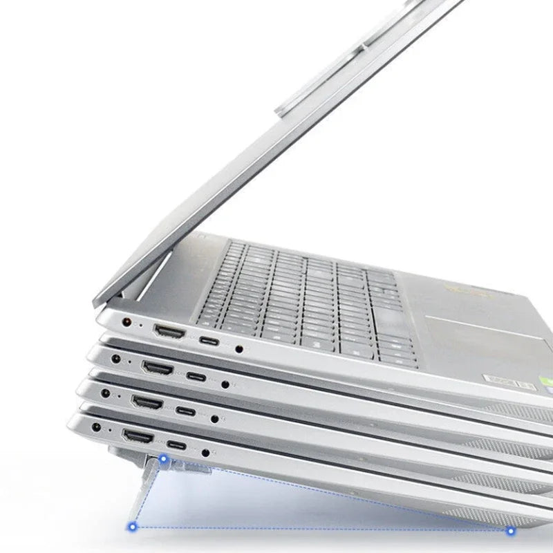 2PCS Mini Foldable Laptop Stand – Portable Adjustable Notebook & Keyboard Riser with 2 Angles, Self-Adhesive Invisible Design