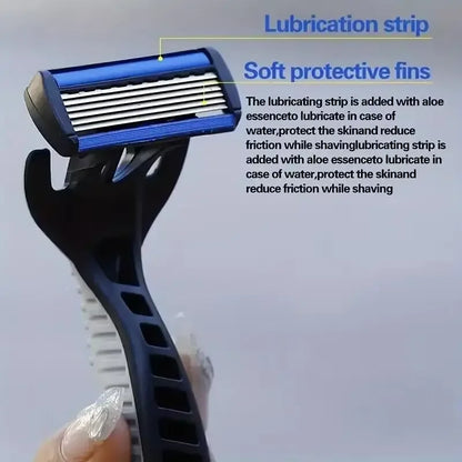 Men’s Manual Safety Razor - 6-Layer Stainless Steel Replaceable Blade Head for Smooth Grooming and Shaving