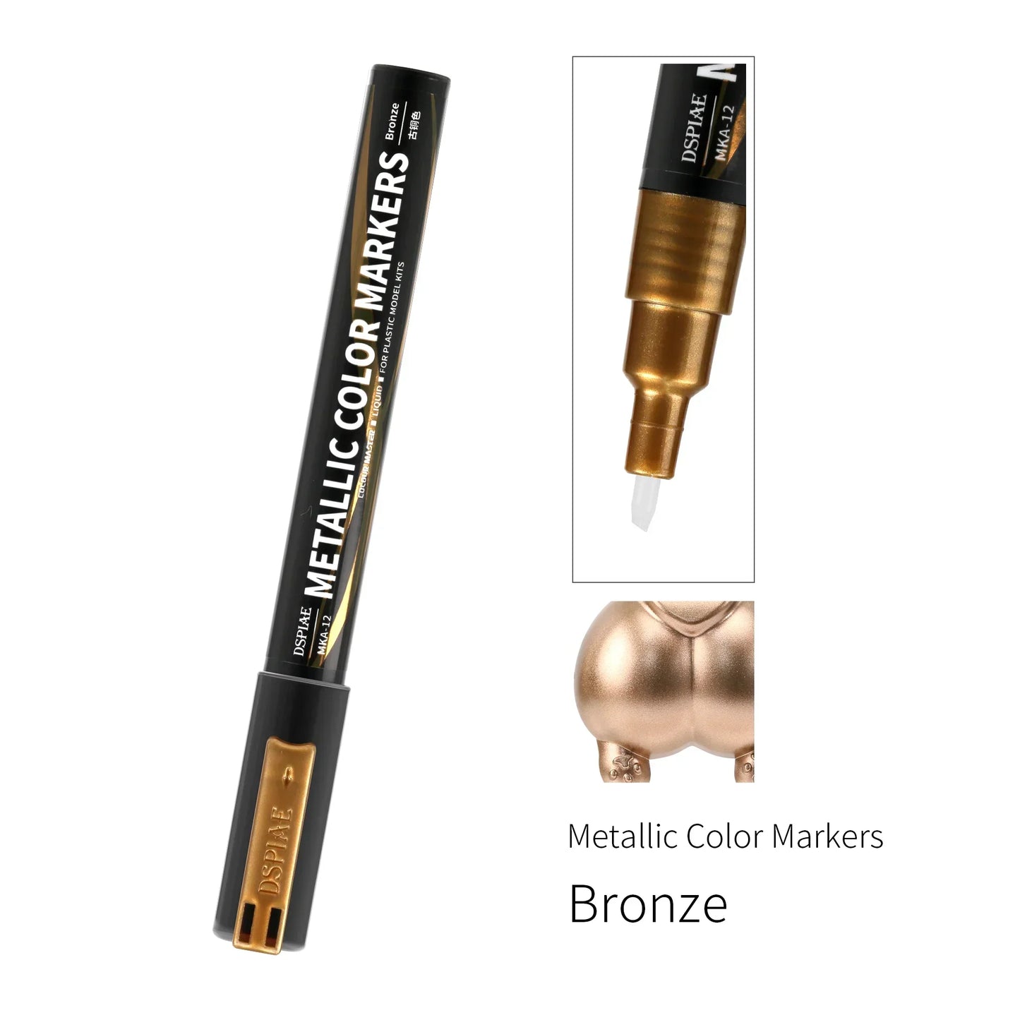 DSPIAE MKA Super Metallic Brush Pen – 12 Water-Based Colors with Soft Tip for Gundam & Mecha Model DIY Hobby