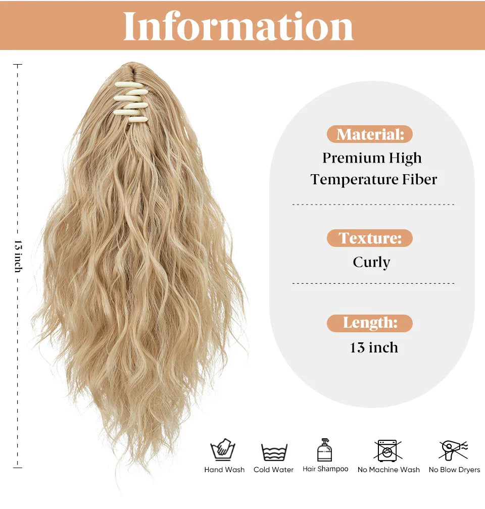 13-Inch Premium Synthetic Curly Claw Clip Ponytail – Blonde Brown Short Hairpiece, Fake Hair Extensions P064