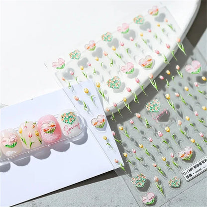 Vintage Rose Flower Nail Stickers – Red & Blue Laser Gold/Silver Nail Art Decals for Manicure Design DIY Beauty Tool