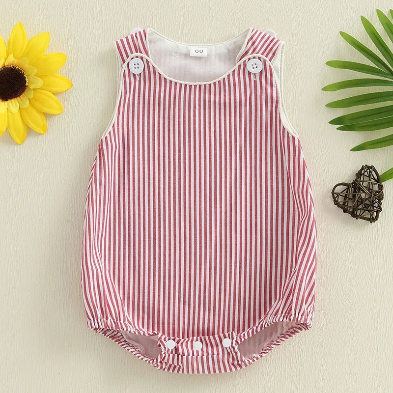 Infant Striped Sleeveless Romper - Baby Snap Closure Summer Jumpsuit
