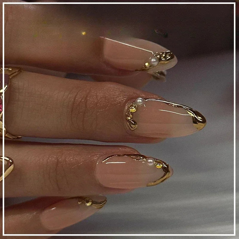 24PCS Pink Almond Press On Nails - Butterfly Ballet French Design Artificial Nail Tips for Stylish Nail Art