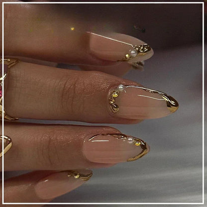 24PCS Pink Almond Press On Nails - Butterfly Ballet French Design Artificial Nail Tips for Stylish Nail Art
