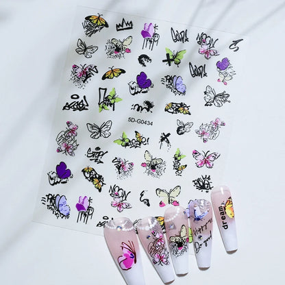 5D Macaron Nail Stickers - Embossed Flower, Fruit, Bear & Rabbit Charms for Summer DIY Manicure Decoration