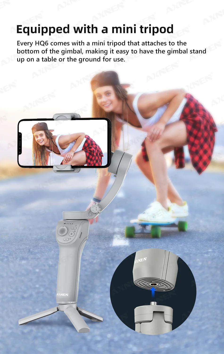 3 Axis Handheld Gimbal Stabilizer with Fill Light – Smartphone Stabilizer for iPhone & Android, Face Tracking, TikTok, Vlog – HQ6