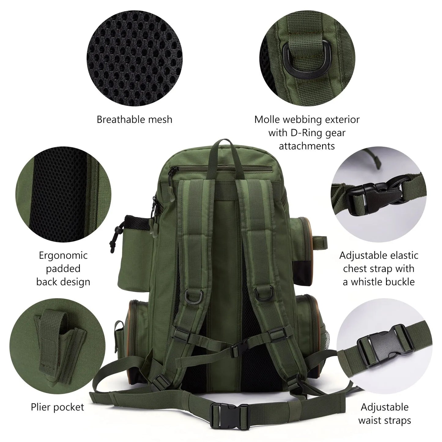 Bassdash Fishing Tackle Backpack – Lightweight Multifunctional Tactical Bag with Tackle Box