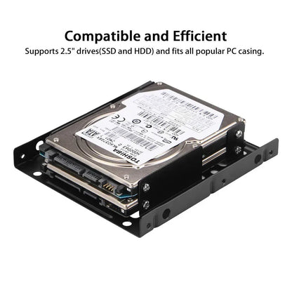 Metal Dual Bay HDD SSD Mounting Bracket - 2.5 Inch to 3.5 Inch Hard Drive Adapter for Desktop Computer Upgrades